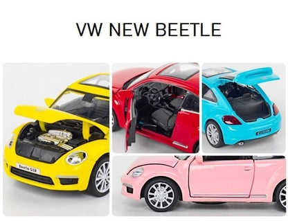 Daji Yellow car Volkswagen Beetle Alloy Simulation Car Model Sound and Light Pull Back Toy Car 1:32 Sophisticated Gift Choice.