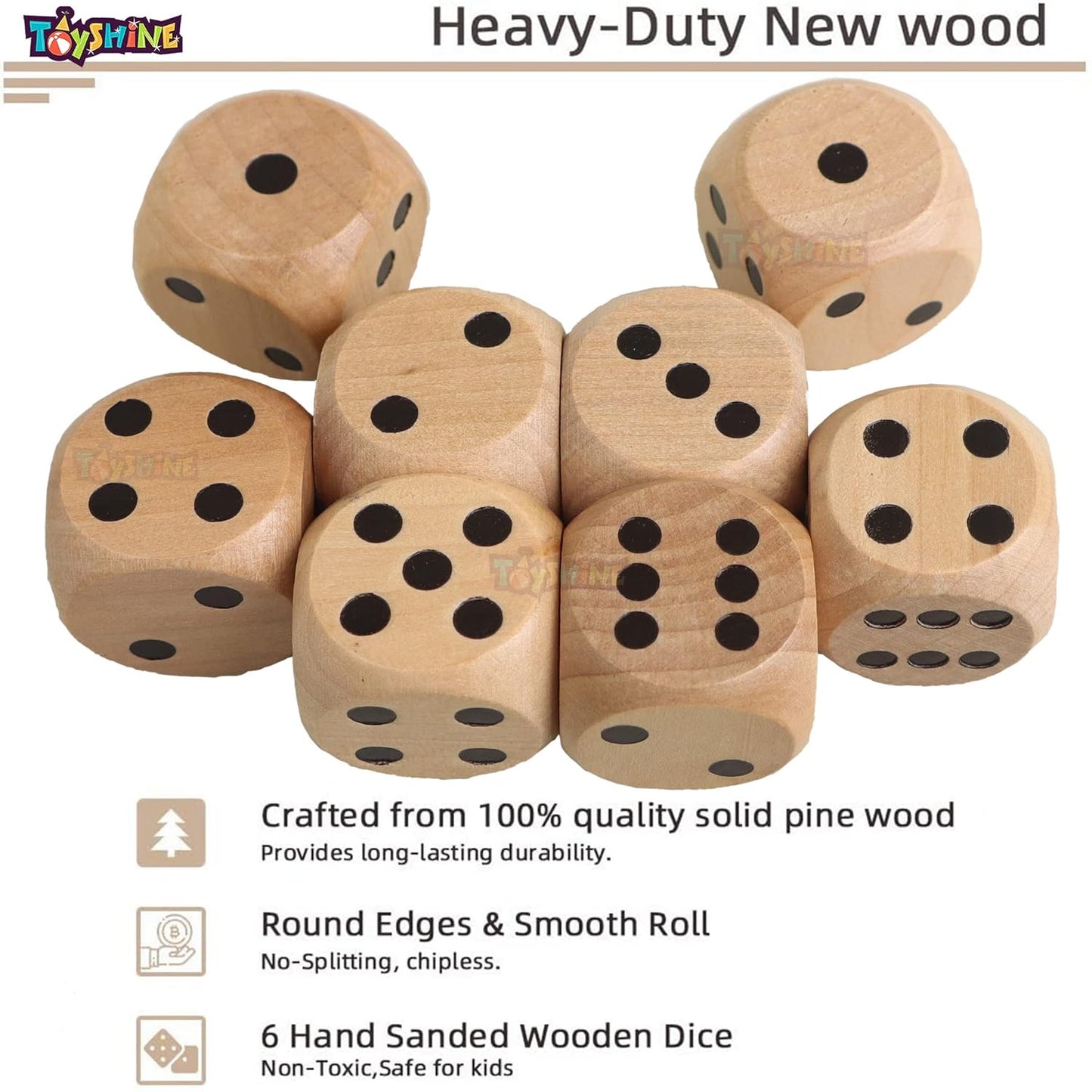 Toyshine, 6-Sided Games Dice Set 25 MM, Wooden Dice for Playing Board Games, Dice Games, Math Games, Party Favors and More