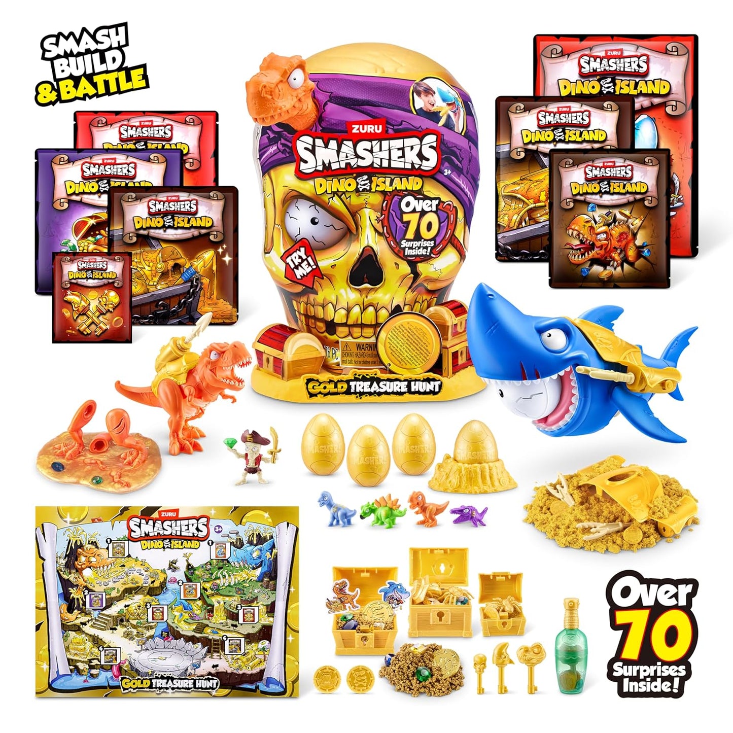Smashers Dino Island Gold Treasure Hunt (Orange) by ZURU - Interactive Collectable Treasure Hunt Themed Toy