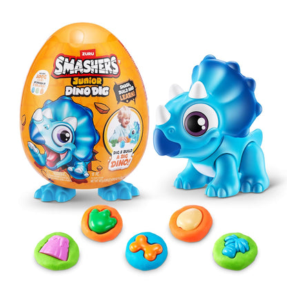 Smashers Junior Dino Dig Small Egg, Triceratops, by ZURU 12+ Surprises, Dinosaur Preschool Toys, Build Construct Sensory Play 18 Months - 3 Years (Triceratops)