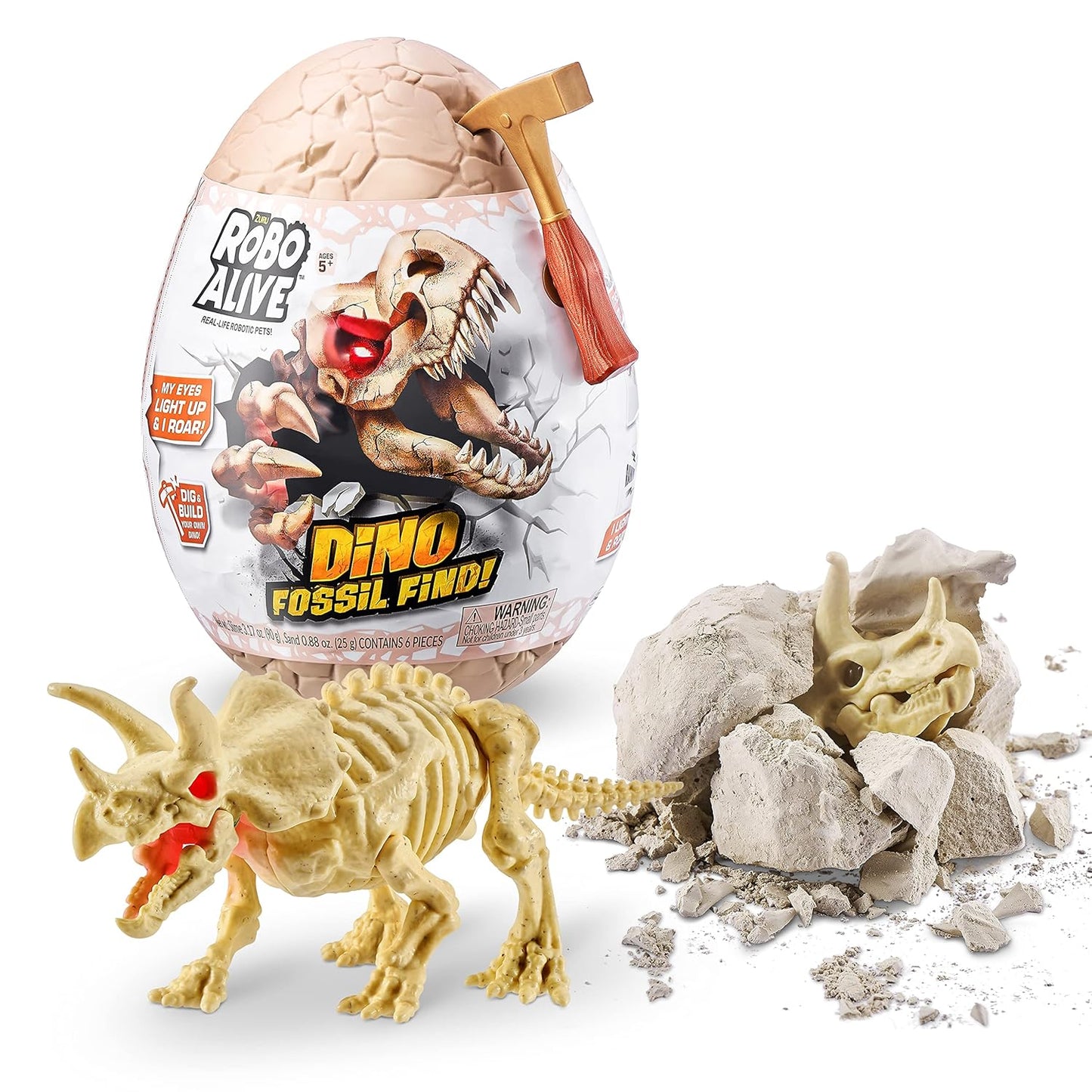 Robo Alive Dino Fossil Find - Triceratops by ZURU Excavate Dinosaur Fossils Digging Kit Collectible Toy with Slime, Multicolor