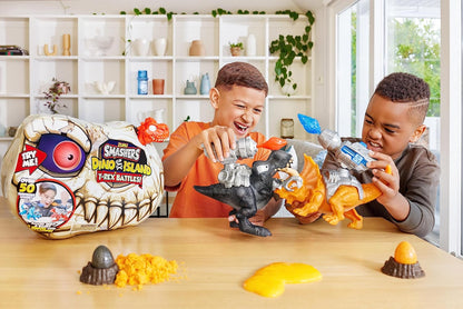 ZURU SMASHERS Dino Island T-Rex Battles (Red Version) By Zuru 50+ Surprises Boys Collectible Dinosaur T-Rex Triceratops Surprise Slime Sand Compounds Discovery