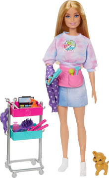 Barbie “Malibu” Stylist Doll & 14 Accessories Playset, Hair & Makeup Theme with Puppy & Styling Cart