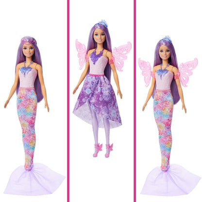Barbie Doll with Clothes & Accessories, Fantasy Fashion Pack with 8 Accessories Including Mermaid Tail, Fairy Wings, Royal Necklaces, Shoes & More for 10+ Looks