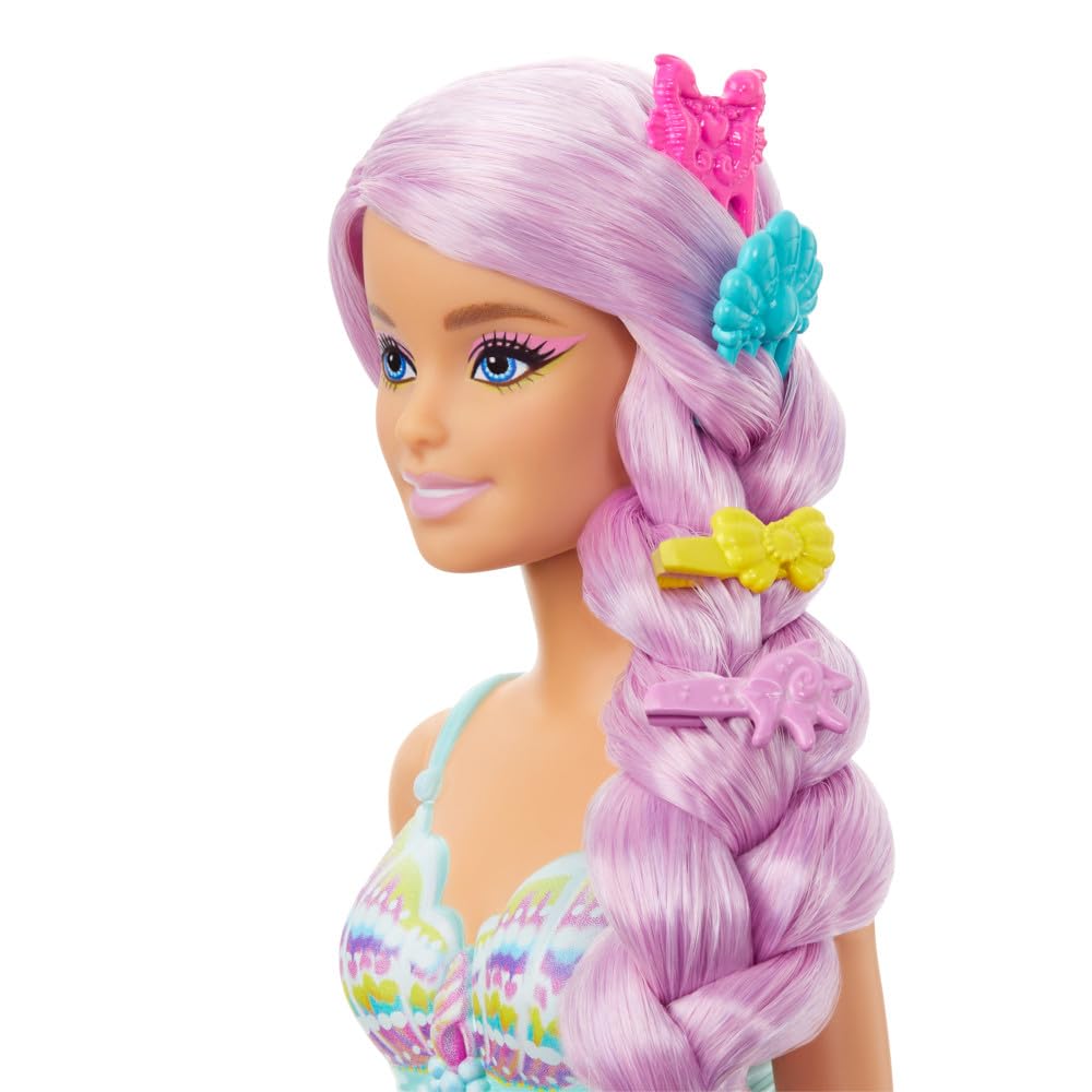Barbie Mermaid Doll with 7-Inch-Long Pink Fantasy Hair and Colorful Accessories for Styling Play Like Headband and Barrettes