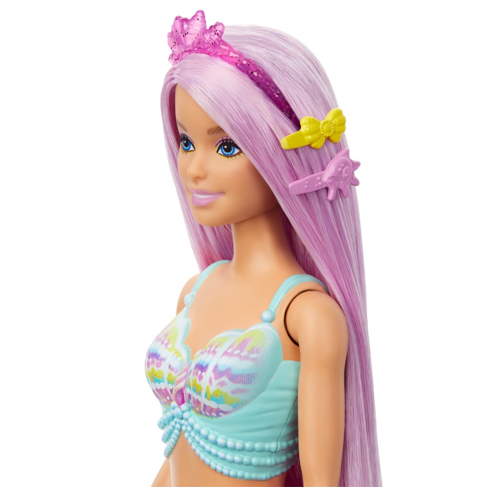 Barbie Mermaid Doll with 7-Inch-Long Pink Fantasy Hair and Colorful Accessories for Styling Play Like Headband and Barrettes