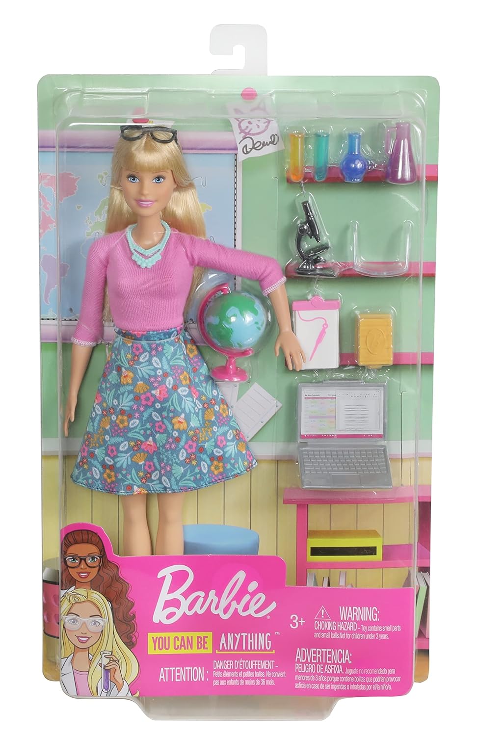 Barbie® Teacher Doll, Blonde, with 10 Teaching Accessories, Including Spinning Globe and a Laptop That Opens and Closes, Gift for 3 to 7 Year Olds