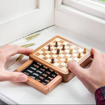 Magnetic Wooden Chess Set with Storage Drawer