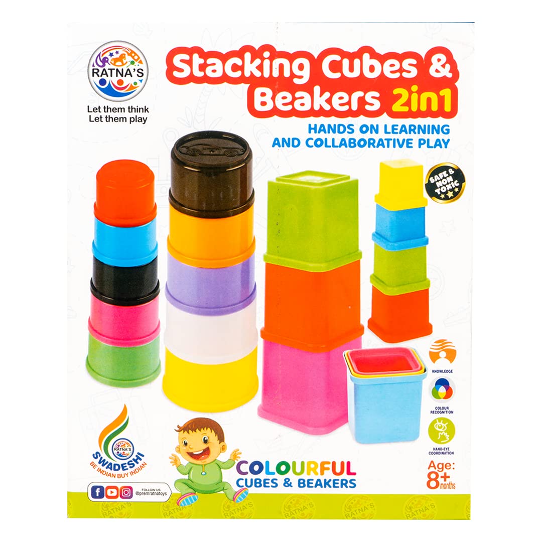 RATNA'S Shape Stacking Cubes & Beakers 2in1 Toy for Kids 2+