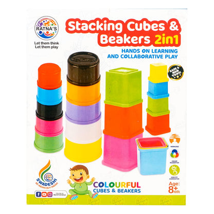 RATNA'S Shape Stacking Cubes & Beakers 2in1 Toy for Kids 2+