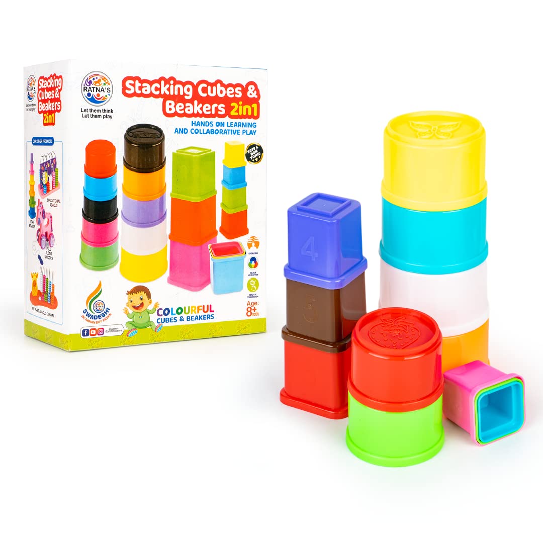RATNA'S Shape Stacking Cubes & Beakers 2in1 Toy for Kids 2+