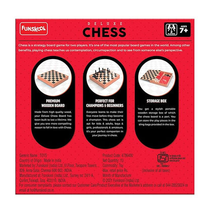 Funskool Games, Deluxe Chess, Wooden Set, War & Strategy, Family Games, Strategy Board Games, Toys for Kids, Wooden Board with Storage Box, Adults & Family, 2 Players, Ages 7 and Above, Multicolour