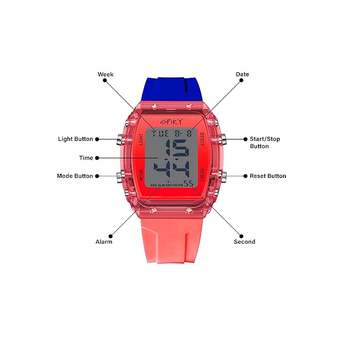 SPIKY Digital Sports Watch for Kids | Multifunctional, Luminous Display, Alarm, Day | Water Resistant | Best Birthday Gift Wrist Watches for Girls & Boys | Age 2-14 yrs