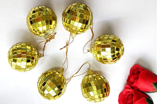 6Pcs Mirror Disco Balls Set,2-inch Mirror Balls-Disco Party Decoration Mirror Ball-Easy to Hang Suitable for Christmas Tree Wedding Birthday Party Accessories Disco Decorative (Gold)