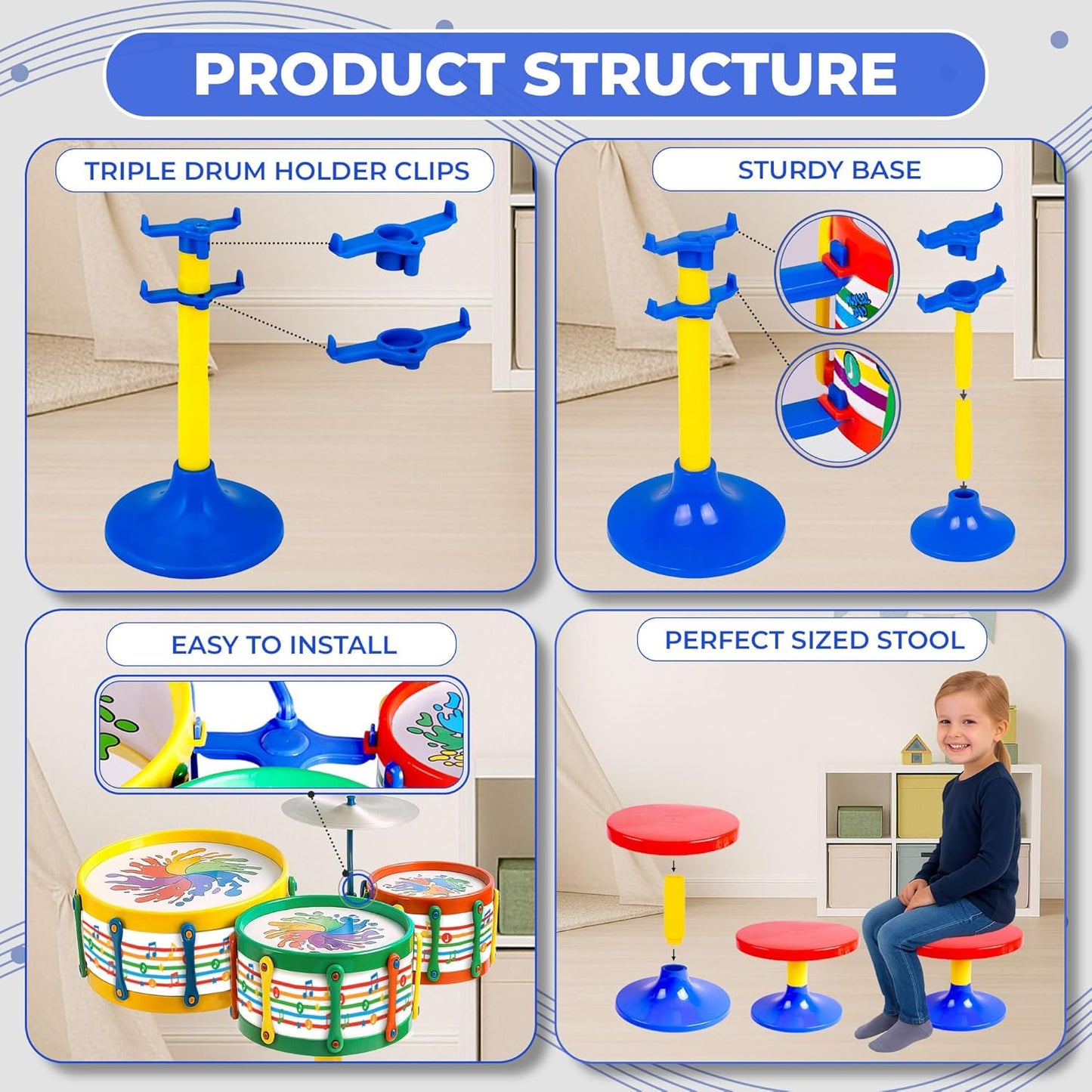 Avis Jazz Drum Set Senior - Acoustic Kids Drum Kit with Stool