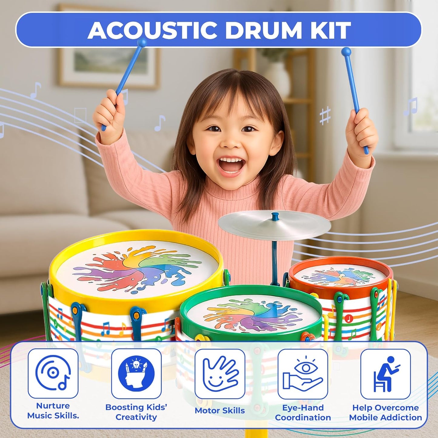 Avis Jazz Drum Set Senior - Acoustic Kids Drum Kit with Stool