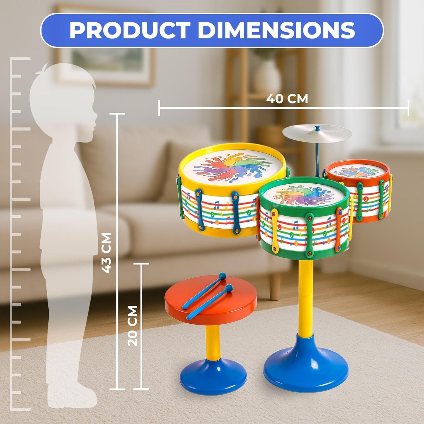 Avis Jazz Drum Set Senior - Acoustic Kids Drum Kit with Stool