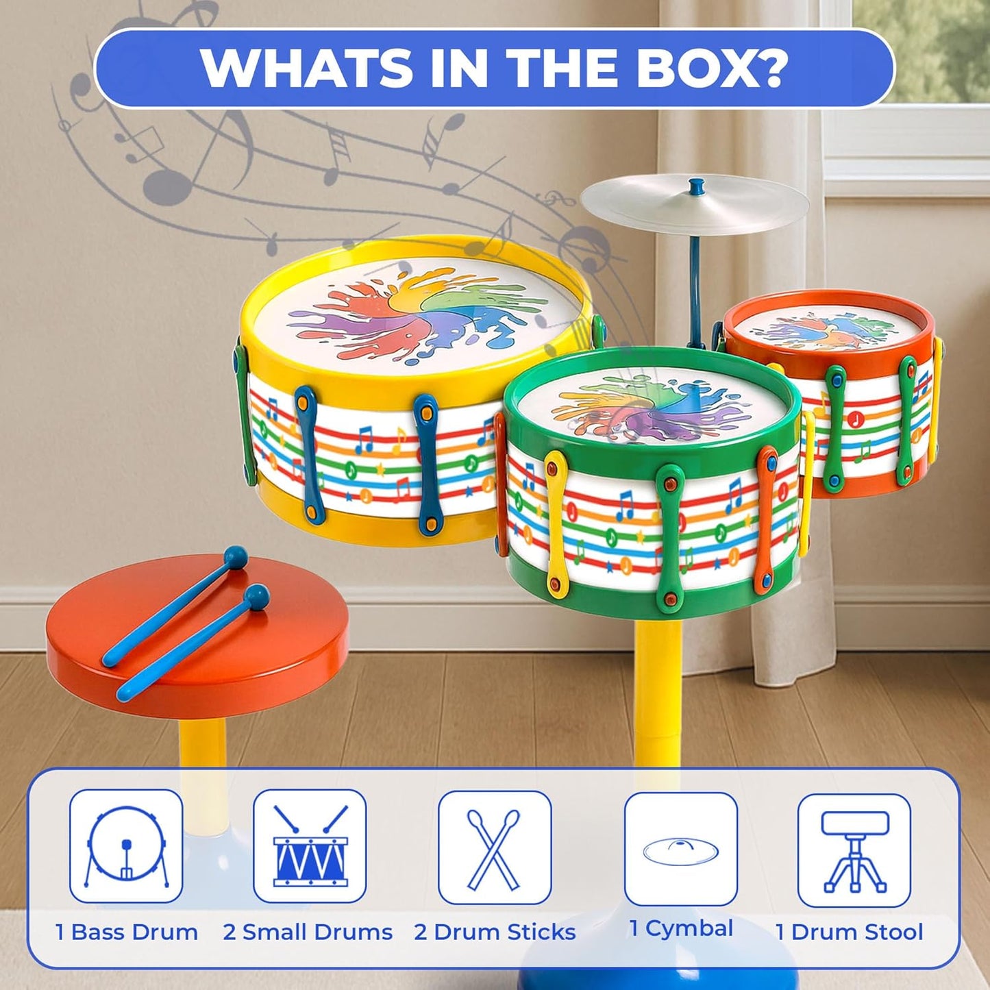 Avis Jazz Drum Set Senior - Acoustic Kids Drum Kit with Stool