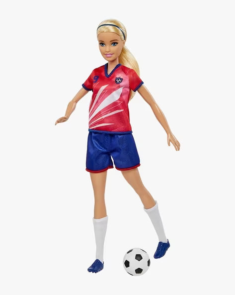 Barbie Soccer Doll, Blonde Ponytail, Colorful #9 Uniform, Soccer Ball, Cleats, Tall Socks, Great Sports-Inspired Gift for Ages 3 and Up