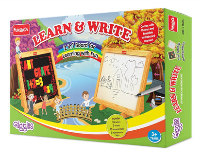 Giggles Funskool Learn N Write Slate, 2 in 1 Magnetic & Dry Erase Board, Early Learning, for 3 Years & Above, Preschool Toys, Multicolor