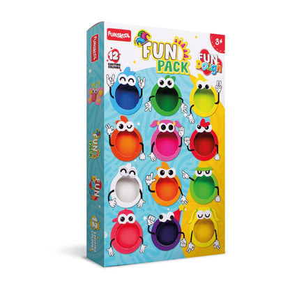 Funskool Fundough Fun Pack, 12 tubs of Dough, 50gms Each, Toys for Kids, Shaping, Sculpting, 3 Years and Above, Multicolour