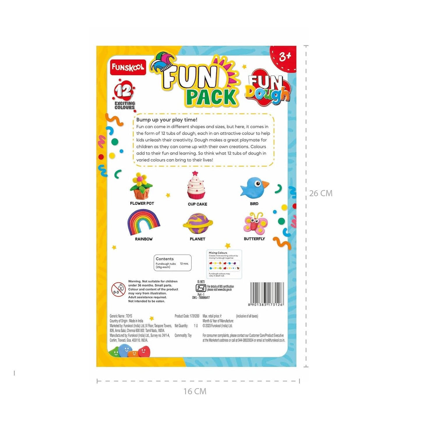 Funskool Fundough Fun Pack, 12 tubs of Dough, 50gms Each, Toys for Kids, Shaping, Sculpting, 3 Years and Above, Multicolour