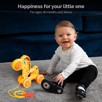 Ratna's Gary The Giraffe Pull Along Toy | Walk & Play Toy for Infant and Preschool Kids Age 18 Months +