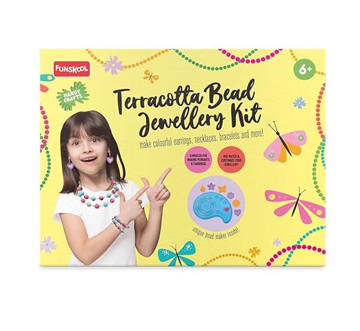 Handycrafts - Terracota Bead Jewellery, Jewellery Making Kit, for The Young accesory Designer, 6 Years +, DIY Terracota Beads
