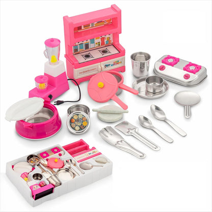 Sunny India Today Kitchen Set for Kids 3Y+ | Pretend Play Cooking Set with Popular Stainless Steel Utensils|Pink