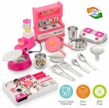 Sunny India Today Kitchen Set for Kids 3Y+ | Pretend Play Cooking Set with Popular Stainless Steel Utensils|Pink