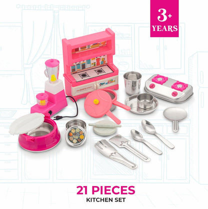 Sunny India Today Kitchen Set for Kids 3Y+ | Pretend Play Cooking Set with Popular Stainless Steel Utensils|Pink