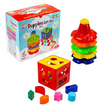 Ratna's 2 in 1 Poppins Gift Set Containing Stack-N-Spin & Shape Sorter Cube Montessori Toys Preschool Learning for Infants & Toddlers 1+ Year