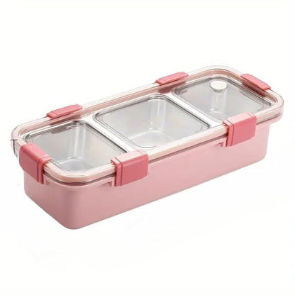 Grab Smart Stainless Steel Bento Lunch Box with Multiple Compartments Leak-Proof Seal Manual Operation Includes Utensil Alphabet Design Ideal for Student Office Workers Dishwasher Safe (1 pcs)