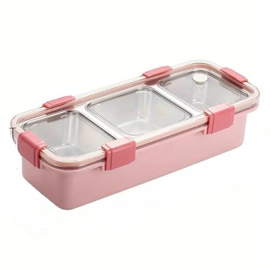 Grab Smart Stainless Steel Bento Lunch Box with Multiple Compartments Leak-Proof Seal Manual Operation Includes Utensil Alphabet Design Ideal for Student Office Workers Dishwasher Safe (1 pcs)