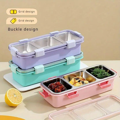 Grab Smart Stainless Steel Bento Lunch Box with Multiple Compartments Leak-Proof Seal Manual Operation Includes Utensil Alphabet Design Ideal for Student Office Workers Dishwasher Safe (1 pcs)