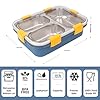 PRIME DEALS Lunch Box Sealed Leakage Proof Stainless Steel Lunch Box with Fork Chopstick&Spoon Lid Office Food Container for School Kids and Adults 750ml (Blue, 3 Compartment)