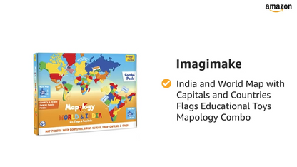 Imagimake: Mapology India and World Maps with Capitals - Learn Capitals and Country Flags - Educational Toy for Kids Above 5 Years, Multicolor