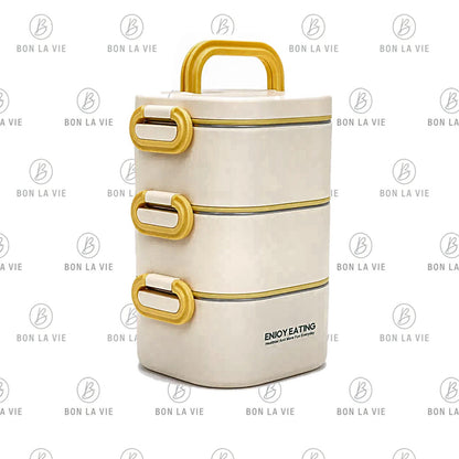 Three Layer Stainless Steel Lunch Box with Carry Handle