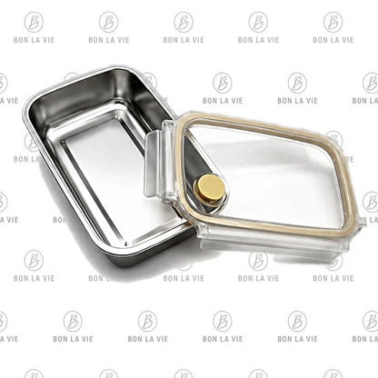 Stainless Steel Airtight Lunch Box with Clip Lock Lid 600ml