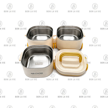 Three Layer Stainless Steel Lunch Box with Carry Handle