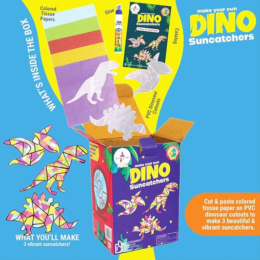 Kalakaram Mini DIY Dinosaur Suncatcher Making Craft Kit | DIY on The go | Perfect for Gifting | Birthday Gifting | Return Gift for Parties | Kids Aged 4,5,6,7
