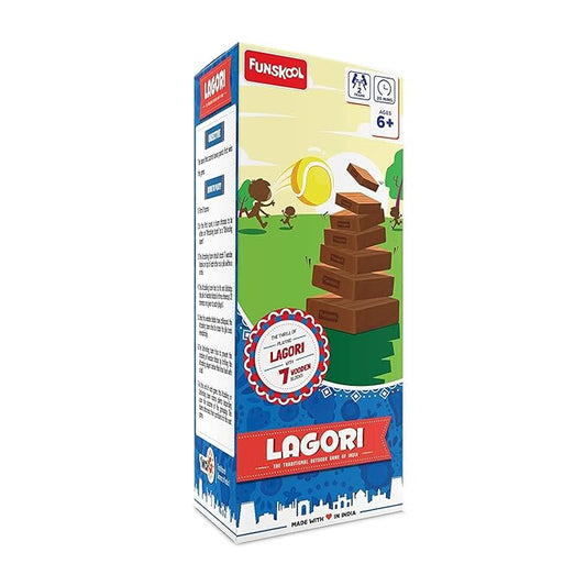 Funskool Games Lagori | The Traditional Outdoor Games of India | Classic Seven Stones Game | Premium Wood Blocks and Ball Included | Kids and Family | 2 Teams | 6 & Above (Multicolor)