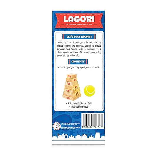Funskool Games Lagori | The Traditional Outdoor Games of India | Classic Seven Stones Game | Premium Wood Blocks and Ball Included | Kids and Family | 2 Teams | 6 & Above (Multicolor)