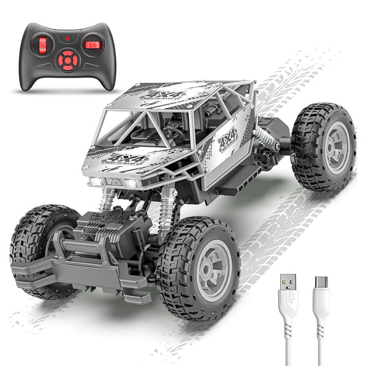 Mirana Duster 4WD 4x4 RC Car | High Speed ATV Remote Control Rock Crawler | C-Type USB Rechargeable Offroad Monster Truck | Spring Suspensions | Fun Outdoor Toy for Kids (4 Wheel Drive, Silver)