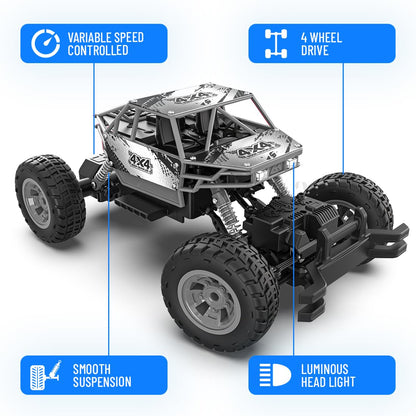 Mirana Duster 4WD 4x4 RC Car | High Speed ATV Remote Control Rock Crawler | C-Type USB Rechargeable Offroad Monster Truck | Spring Suspensions | Fun Outdoor Toy for Kids (4 Wheel Drive, Silver)