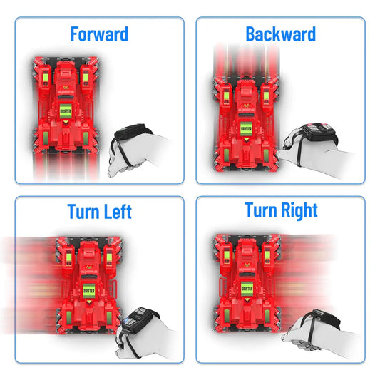 Mirana Watch Drifter 4WD 4x4 RC Car Toy for Kids - Gesture Remote & App Controlled High Speed Vehicle - 360° Rotation Monster Truck - Type-C USB Rechargeable - for Boys & Girls 3 to 10 Years (Red)