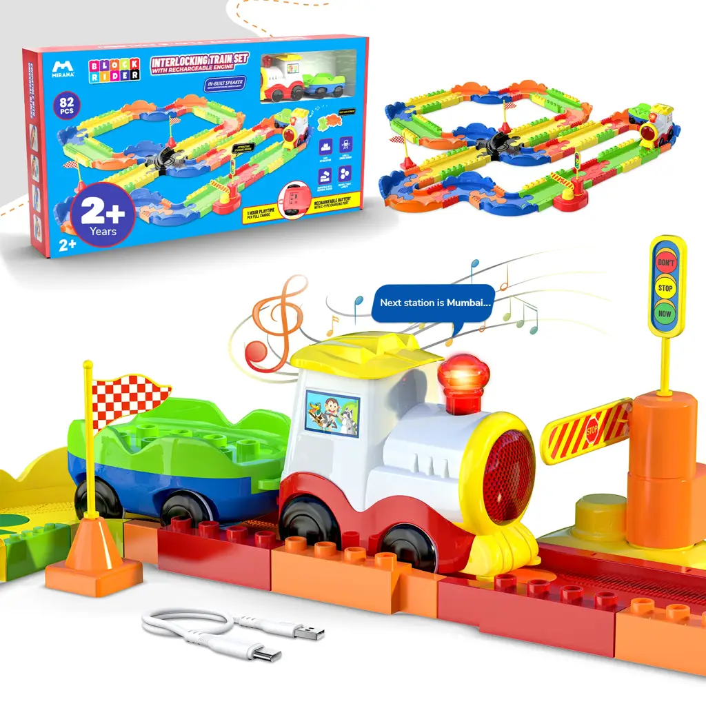 Mirana Block Rider Interlocking Train Set with Rechargeable Engine — 82 Pcs (2+ Years)