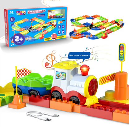 Mirana Block Rider Interlocking Train Set with Rechargeable Engine — 82 Pcs (2+ Years)