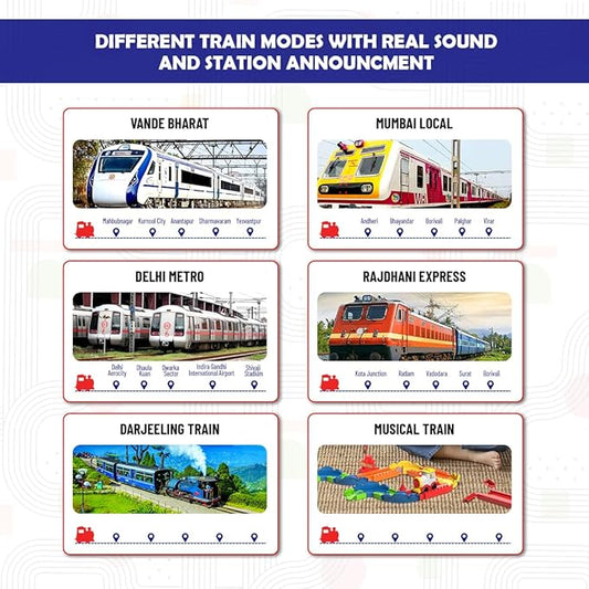 Mirana Block Rider Toy Train Set with Colorful & Multiple Track Layout, USB Rechargeable Type-C Engine, Various Sound Modes - Vande Bharat, Rajdhani, Delhi Metro, Kids 2-8 Years (Medium - 82 Pcs)
