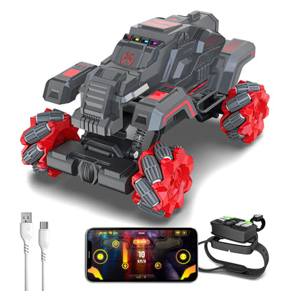 Mirana Watch Drifter 4WD 4x4 RC Car Toy for Kids - Gesture Remote & App Controlled High Speed Vehicle - 360° Rotation Monster Truck - Type-C USB Rechargeable - for Boys & Girls 3 to 10 Years (Red)